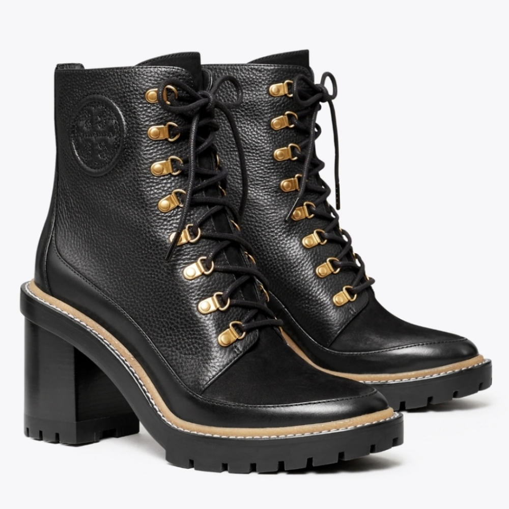 Tory Burch Miller Lug-Sole Leather Hiking Boots size 10